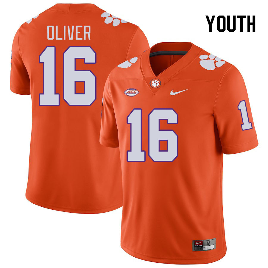 Youth #16 Myles Oliver Clemson Tigers College Football Jerseys Stitched-Orange